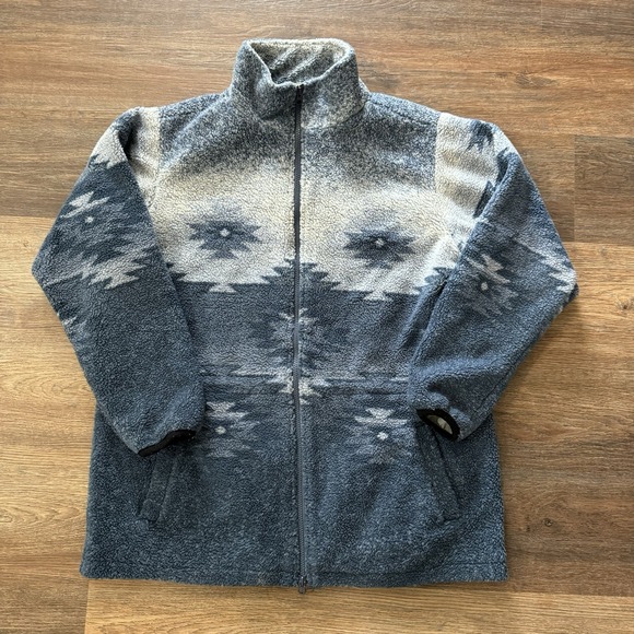 VTG Cabelas Women's Aztec Print Sherpa Fleece Full Zip Jacket Blue Size XL FAIR - Picture 2 of 6